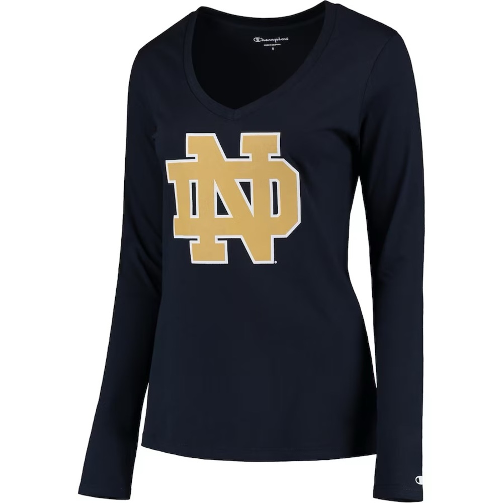 Notre Dame Fighting Irish Champion Women's Long Sleeve V-Neck- Navy, Small